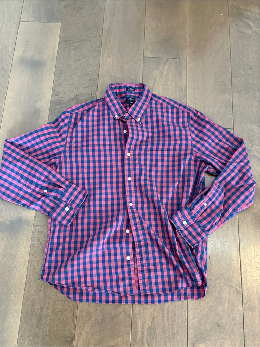 J. Crew Men’s Pink and Blue Gingham Button-Down Shirt